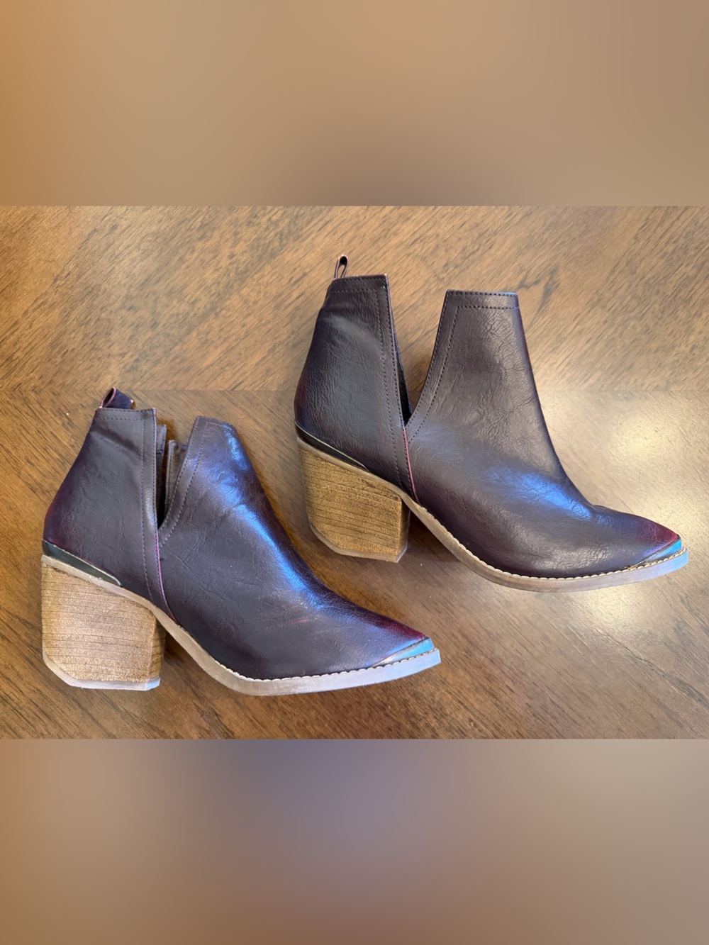 Women's Dark Brown Cutout Leather Ankle Boots with Block Heel - Picture 2 of 4